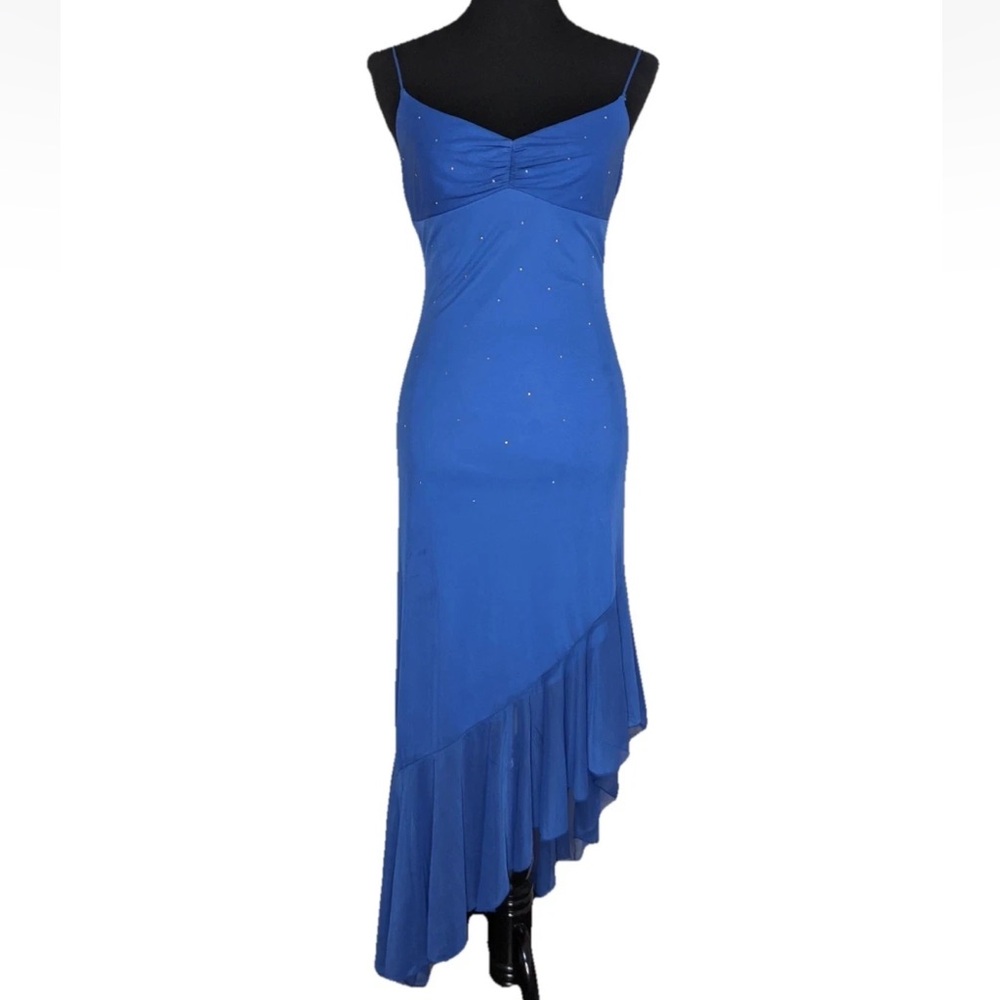 Rampage Asymmetrical Blue Dress Sparkle Ruffle Y2K Prom Dance Formal